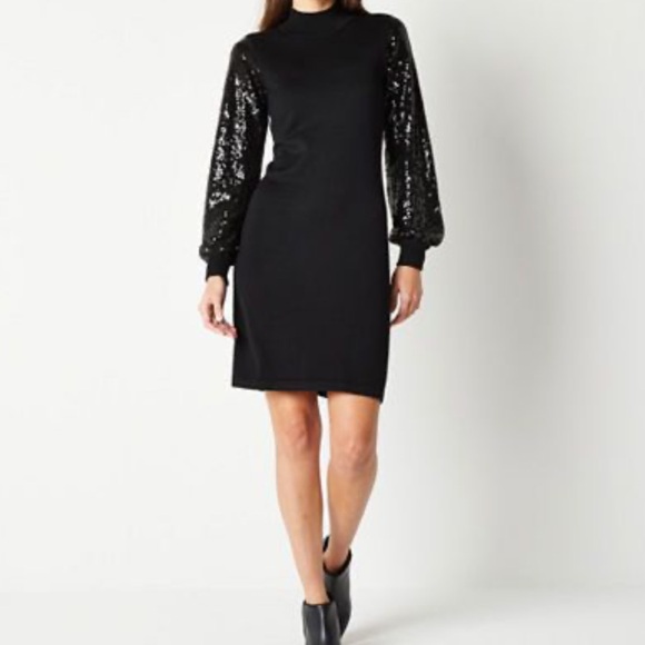 Willow Glenn Dresses & Skirts - NWT Willow Glenn Black Balloon Sequin Sleeve Medium Sweater Dress